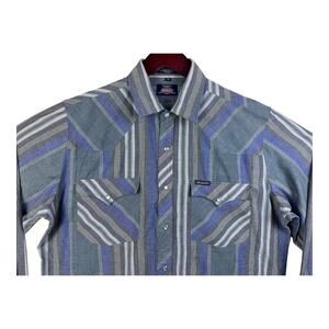 Dickies Men’s Pearl Snap Western Long Sleeve Striped Shirt Large Purple Denim